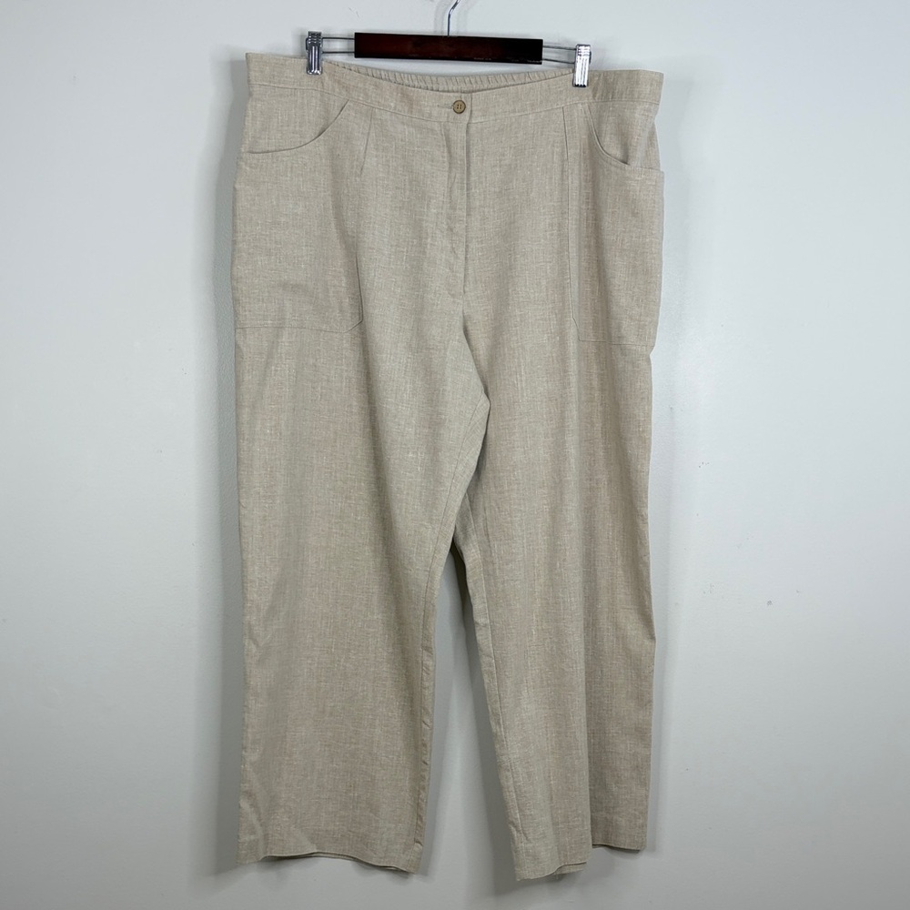 Wide Leg Linen-Blend Pants in Beige